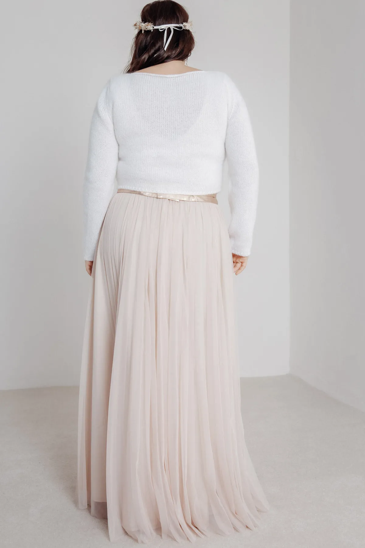 Langer Braut Rock aus fließendem Softtüll in Blush – India Curvy>noni