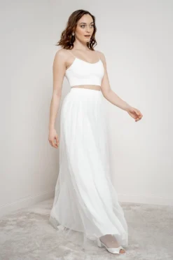 Langer Tüll-Braut Rock mit Perlen – Sira><noscript><img width=