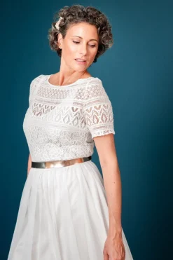 Leder-Brautgürtel in Roségold><noscript><img width=