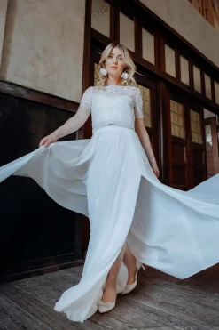 Maxi-Braut Rock in Ivory mit Beinschlitz – Jona>noni New