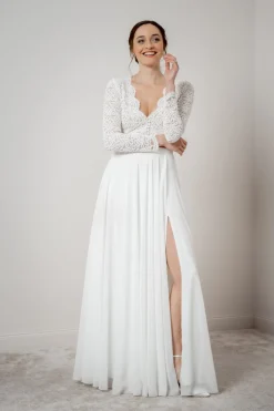 Maxi-Braut Rock in Ivory mit Beinschlitz – Jona><noscript><img width=