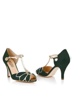 Offener Brautschuh in Tannengrün und Gold - Mimosa><noscript><img width=