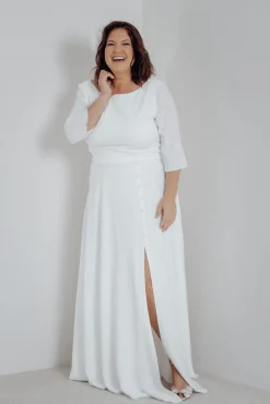 Plus Size Braut Rock mit Schlitz und Zierknöpfen – Eira Curvy>noni Discount