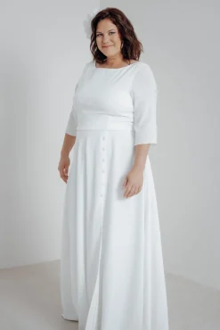Plus Size Braut Rock mit Schlitz und Zierknöpfen – Eira Curvy><noscript><img width=