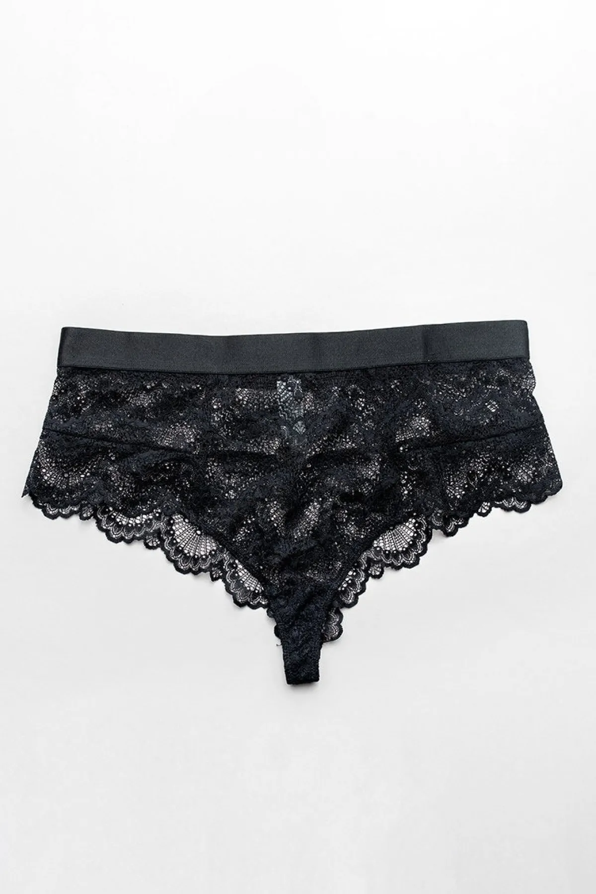 Schwarzer Spitzen-String im High-Waist-Look>Understatement