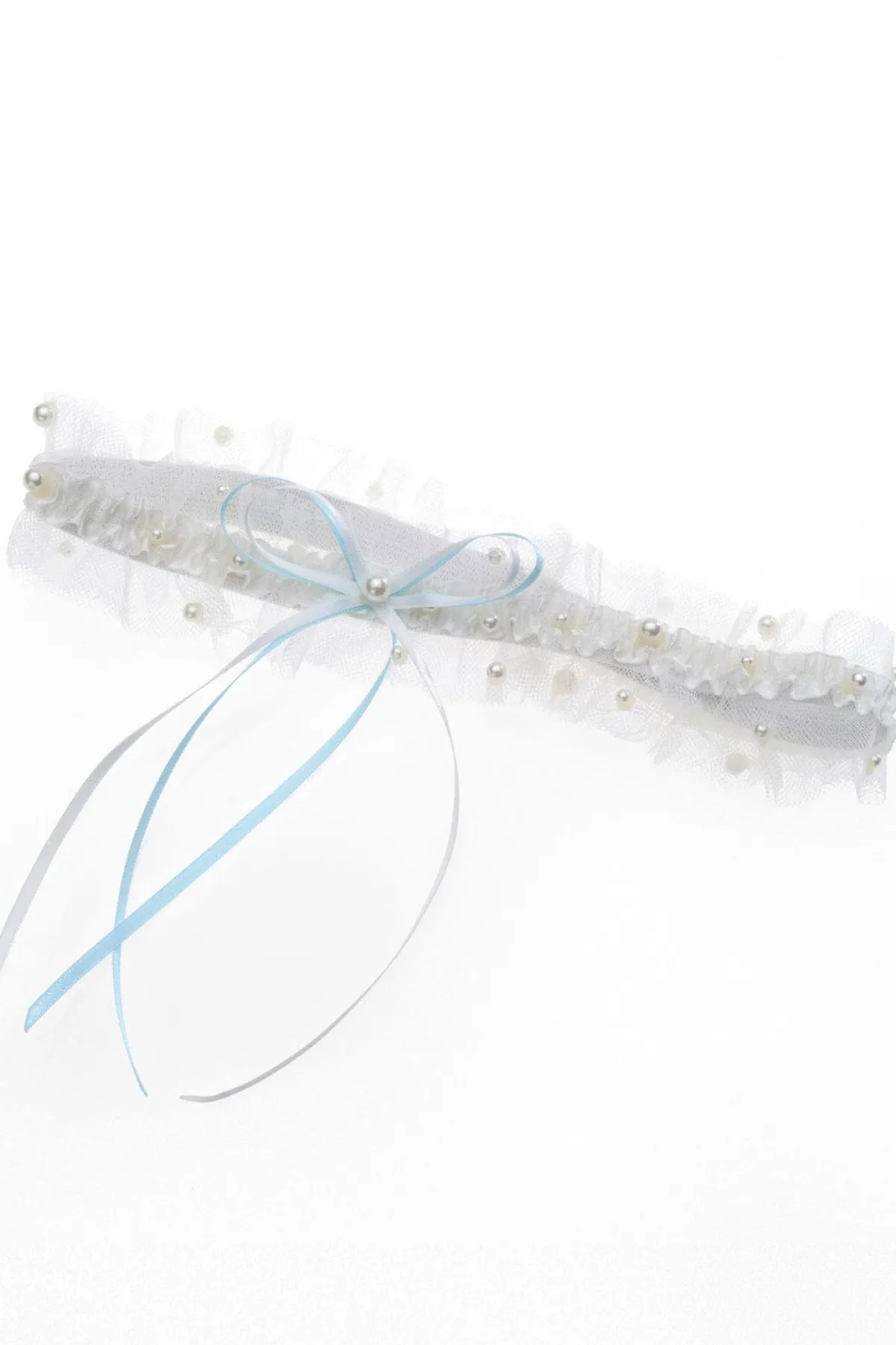 Strumpfband in Blau und Ivory mit Schleife und Kunstperlen>Poirier Sale