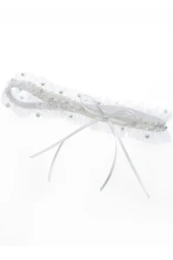 Strumpfband in Ivory mit blauen Kunstperlen><noscript><img width=