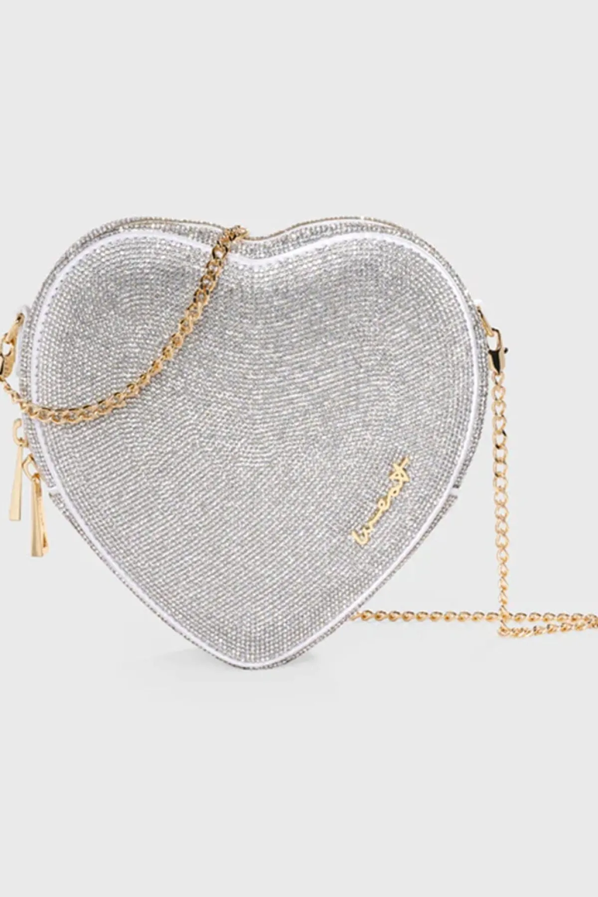 Tasche mit Glitzer-Riemen – Big Heart Bag Crystal Silver |>Weat